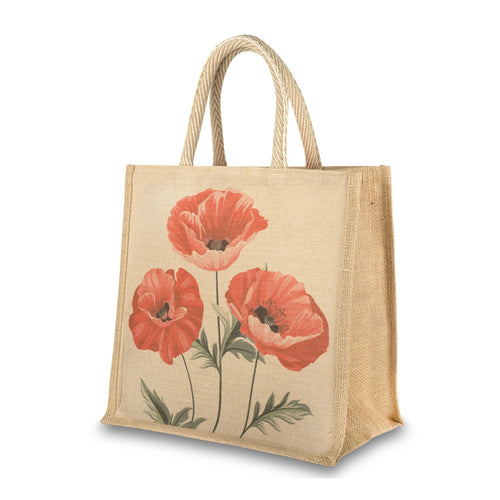 Three Poppy Spray Medium Jute Bag