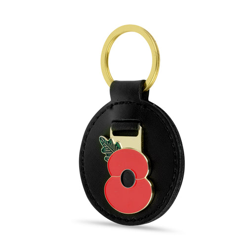 Ridged Poppy Leather Key Fob