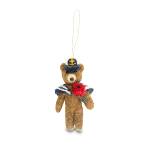 Navy Bear with Poppy Felt Christmas Decoration