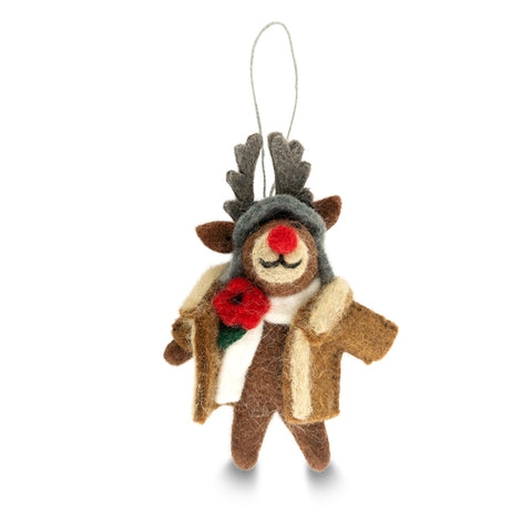 Aviator Rudolph with Poppy Felt Christmas Decoration