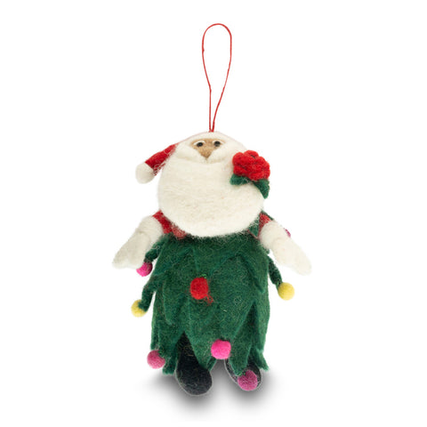 Santa in Tree with Poppy Felt Christmas Decoration