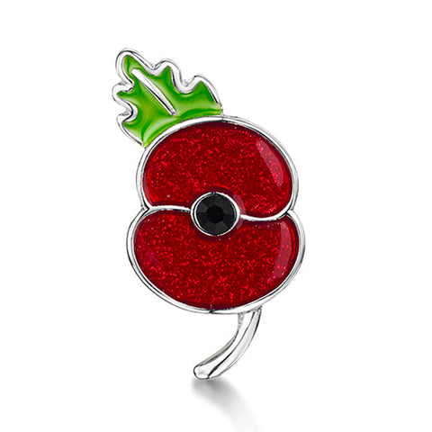 Glitter Poppy Lapel Pin with Crystal Centre