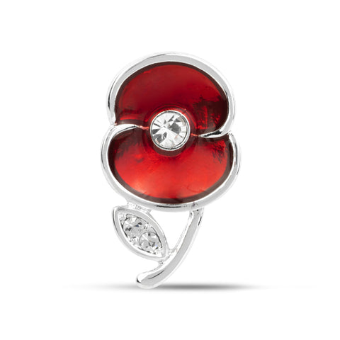 Crystal Leaf Silver Tone Poppy Pin