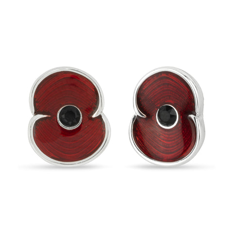 Enamel Silver Tone Poppy Earrings