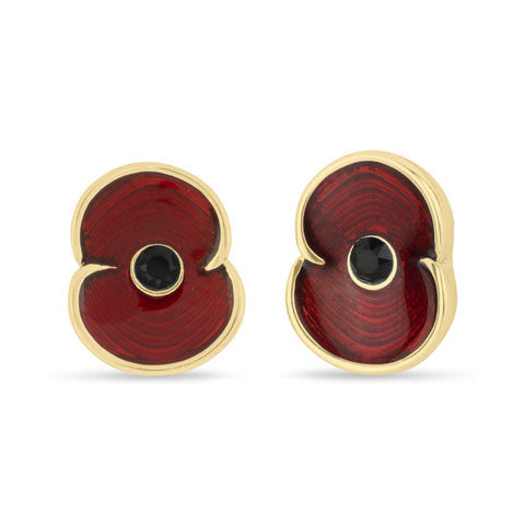 Enamel Gold Tone Poppy Earrings