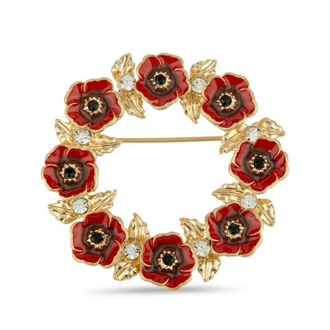 Floral Crystal Wreath Poppy Brooch