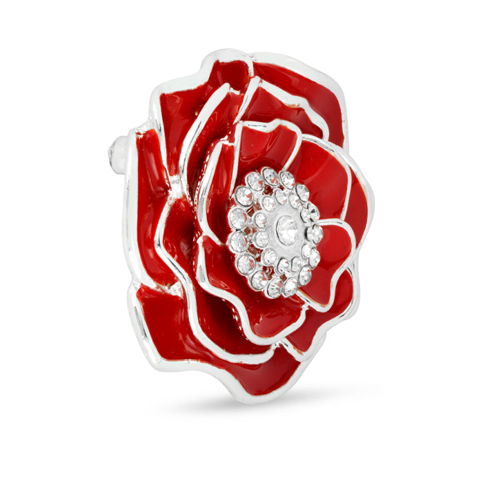 Poppy Floral Crystal Brooch