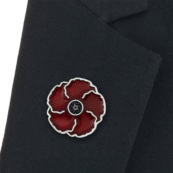 British Pewter Red Textured Poppy Pin