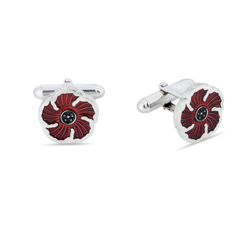 British Pewter Red Textured Poppy Cufflinks