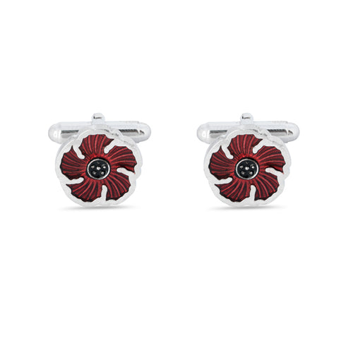 British Pewter Red Textured Poppy Cufflinks