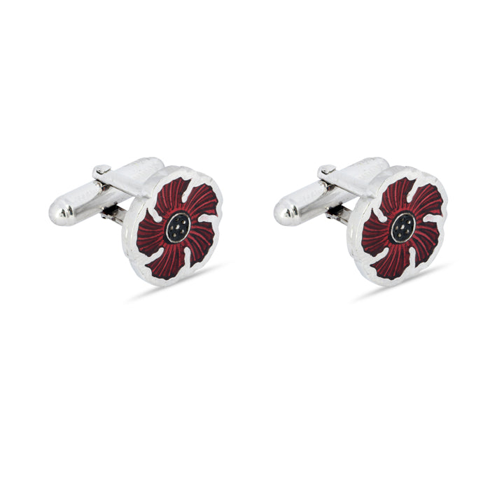 British Pewter Red Textured Poppy Cufflinks