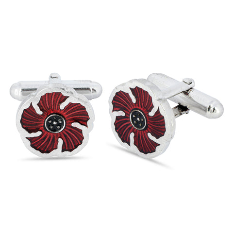 British Pewter Red Textured Poppy Cufflinks