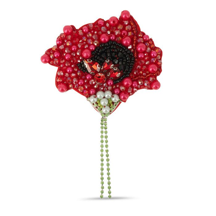 Glistening Beaded Poppy Brooch