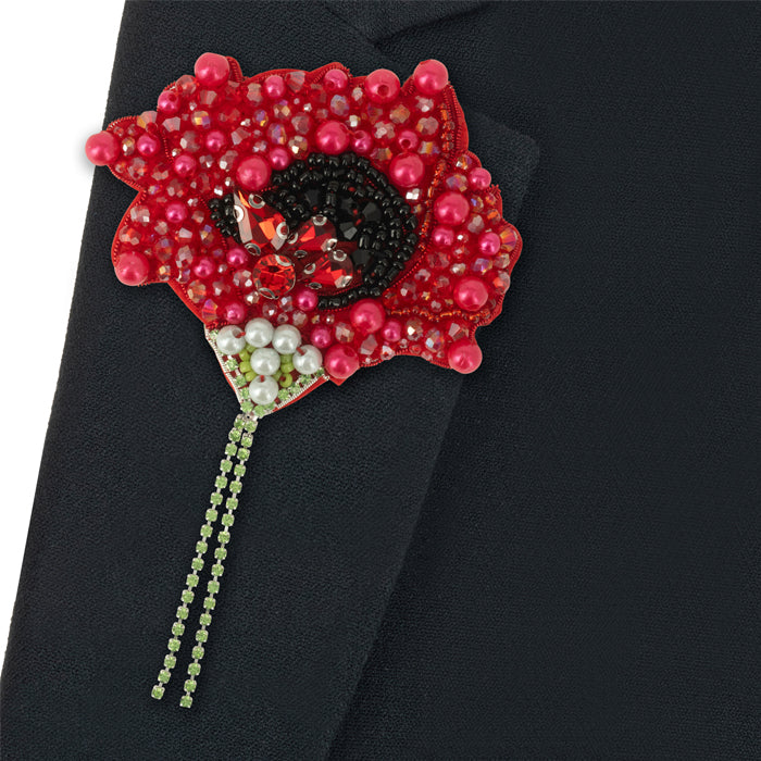 Glistening Beaded Poppy Brooch