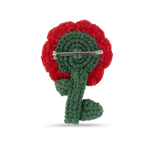 Crochet Poppy with Stem Brooch