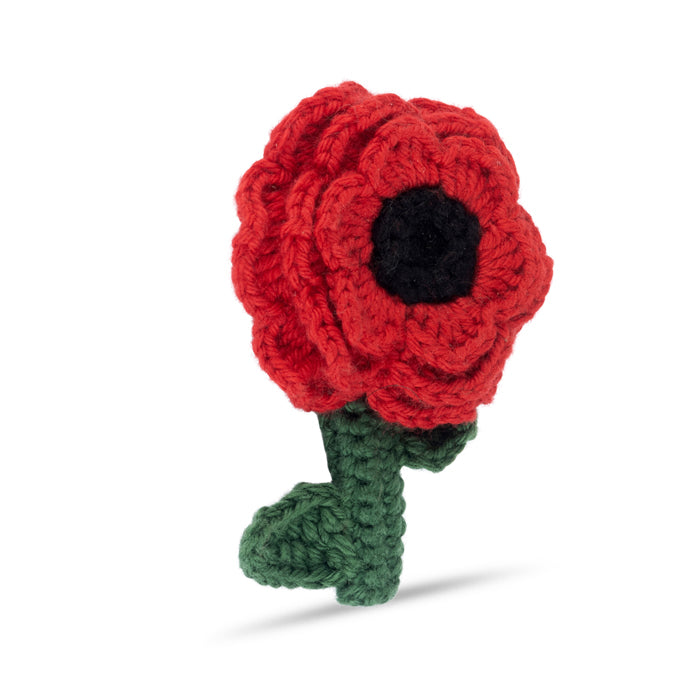 Crochet Poppy with Stem Brooch