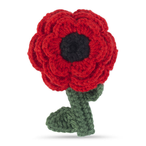 Crochet Poppy with Stem Brooch