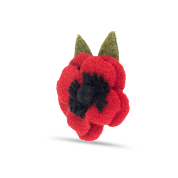 Large Felt Poppy with Leaves Brooch