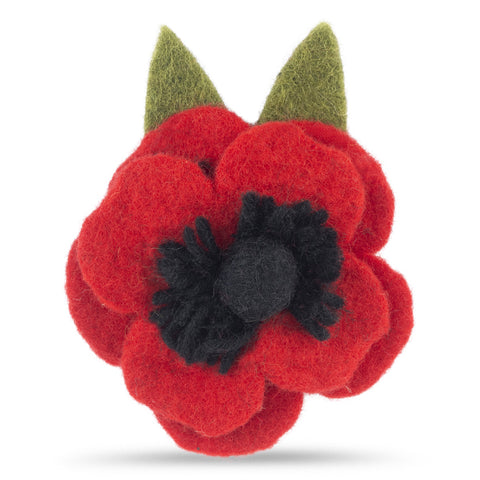 Large Felt Poppy with Leaves Brooch